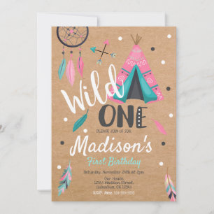 Wild One Dreamcatcher Tipi Verjaardag Uitnodiging