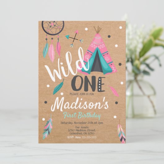 Wild One Dreamcatcher Tipi Verjaardag Uitnodiging (Staand voorkant)