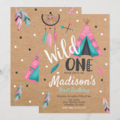 Wild One Dreamcatcher Tipi Verjaardag Uitnodiging (Voorkant / Achterkant)