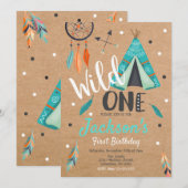 Wild One Dreamcatcher Tipi Verjaardag Uitnodiging (Voorkant / Achterkant)