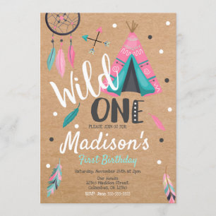 Wild One Dreamweaver Teepee Birthday Invitation Kaart