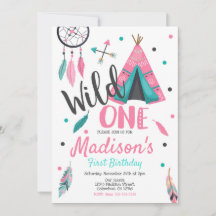Wild One Dreamweaver Teepee Birthday Invitation