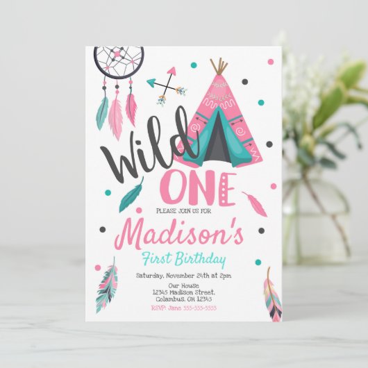 Wild One Dreamweaver Teepee Birthday Invitation Kaart (Staand voorkant)