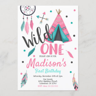 Wild One Dreamweaver Teepee Birthday Invitation Kaart