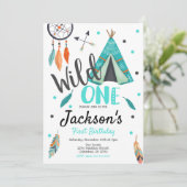 Wild One Dreamweaver Teepee Birthday Invitation Kaart (Staand voorkant)