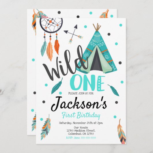 Wild One Dreamweaver Teepee Birthday Invitation Kaart (Voorkant / Achterkant)