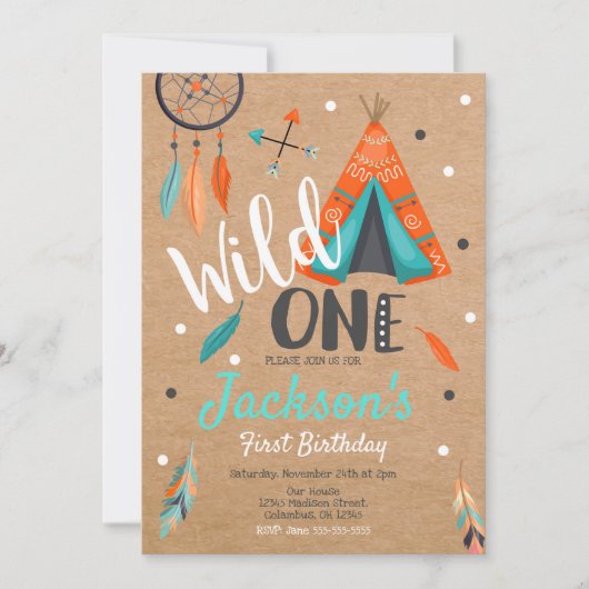 Wild One Dreamweaver Teepee Birthday Invitation Kaart (Voorkant)