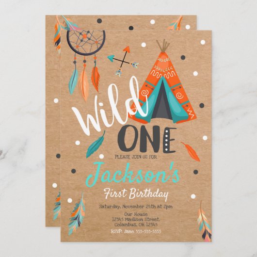 Wild One Dreamweaver Teepee Birthday Invitation Kaart (Voorkant / Achterkant)