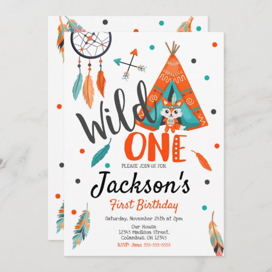 Wild One Dreamweaver Teepee Birthday Invitation Kaart (Voorkant / Achterkant)