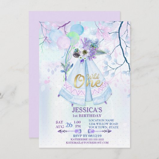 Wild One Eerste Verjaardag Blauw TeePee Boho Kaart (Voorkant / Achterkant)