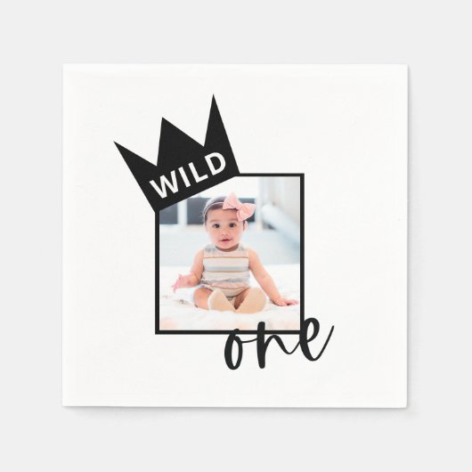 Wild One Eerste Verjaardag Custom Photo Napkins Servet (Voorkant)