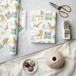 Wild one Elegant golden Dinosaur Cadeaupapier