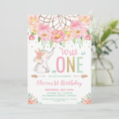 Wild One Elephant 1st Birthday Boho Roze Bloemen Kaart (Staand voorkant)