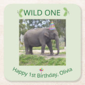 Wild One Elephant Birthday Accent Design Kartonnen Onderzetters (Voorkant)