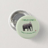 Wild One Elephant Birthday Accent Ronde Button 3,2 Cm (Voorkant /achterkant)