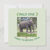 Wild One Elephant Birthday Party Invite Design Kaart (Voorkant)