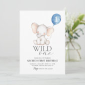 Wild One Elephant Waterverf Boys 1e Verjaardag Kaart (Staand voorkant)