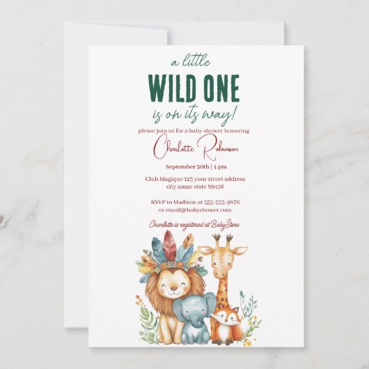 Wild One en Safari Baby shower Kaart (Voorkant)