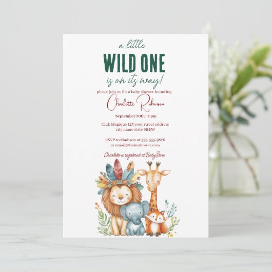 Wild One en Safari Baby shower Kaart (Staand voorkant)