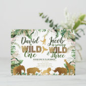 Wild One en Three Combined Zoo 1e 3e Verjaardag Kaart (Staand voorkant)