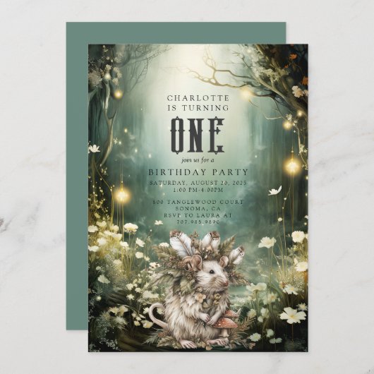 Wild One Enchanted Forest Muis 1e verjaardag Kaart (Voorkant / Achterkant)