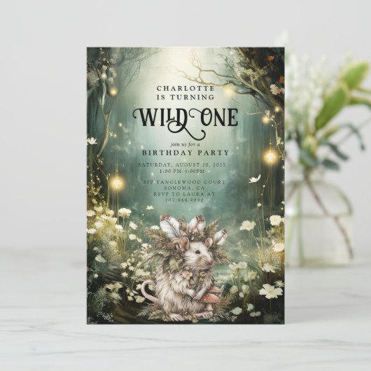 Wild One Enchanted Forest Muis 1e verjaardag Kaart (Staand voorkant)