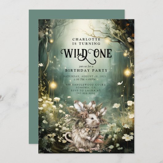 Wild One Enchanted Forest Muis 1e verjaardag Kaart (Voorkant / Achterkant)