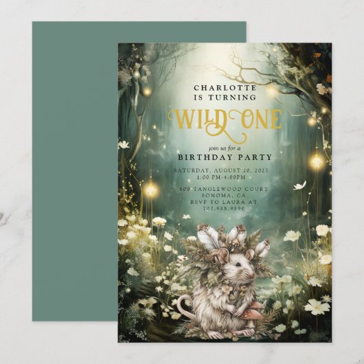 Wild One Enchanted Forest Muis 1e verjaardag Kaart (Voorkant / Achterkant)