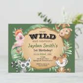 Wild One Exotic Animal Birthday Invitation Kaart (Staand voorkant)