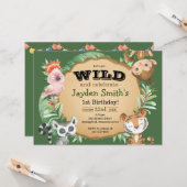 Wild One Exotic Animal Birthday Invitation Kaart (Voorkant / Achterkant in situ)