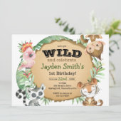 Wild One Exotic Animal Birthday Invitation Kaart (Staand voorkant)