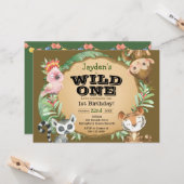 Wild One Exotic Animal Birthday Invitation Kaart (Voorkant / Achterkant in situ)