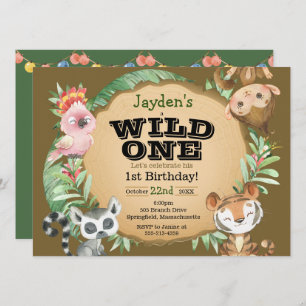 Wild One Exotic Animal Birthday Invitation Kaart
