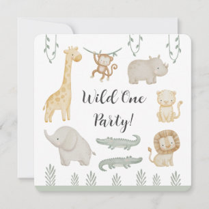 Wild One Feest Safari Dieren Persoonlijk Kaart