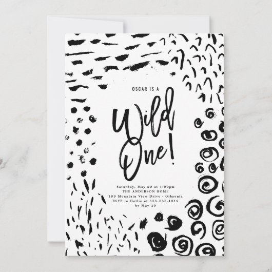 Wild One First Birthday Animal Print Invite Kaart (Voorkant)