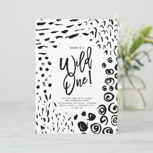 Wild One First Birthday Animal Print Invite Kaart (Staand voorkant)
