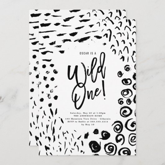 Wild One First Birthday Animal Print Invite Kaart (Voorkant / Achterkant)