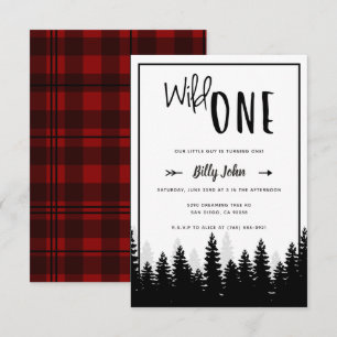 Wild One First Birthday Boy Modern Forest Eenvoudi Kaart