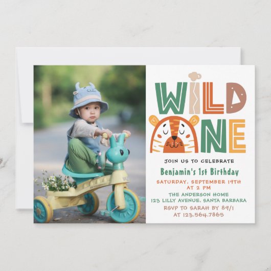 Wild One First Birthday Foto Kaart (Voorkant)