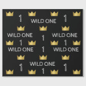 Wild One First Birthday Gold Crown Wrapping Paper Cadeaupapier (Vlak)