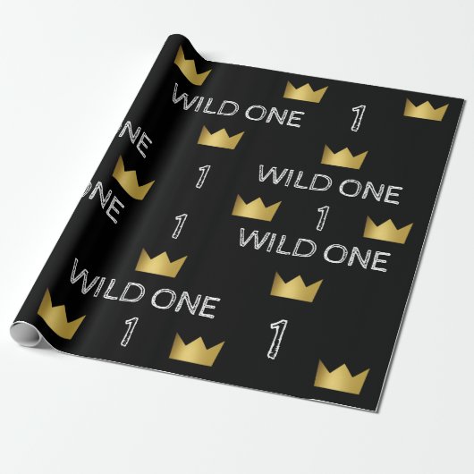 Wild One First Birthday Gold Crown Wrapping Paper Cadeaupapier (Uitgerold)