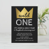 Wild One First Birthday Invitation Gold Crown Kaart (Staand voorkant)