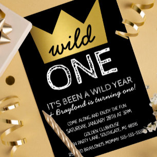 Wild One First Birthday Invitation Gold Crown Kaart