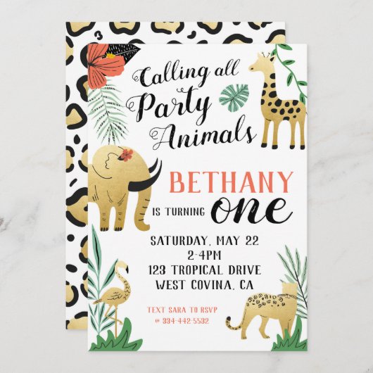 Wild One First Birthday Invitation Kaart (Voorkant / Achterkant)