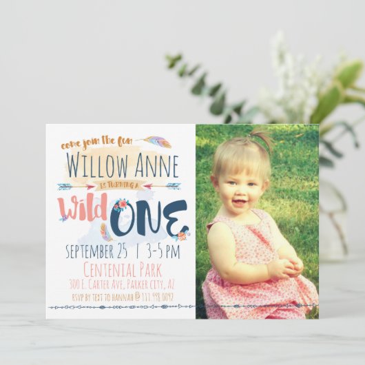 Wild One First Birthday Invitation Kaart (Staand voorkant)