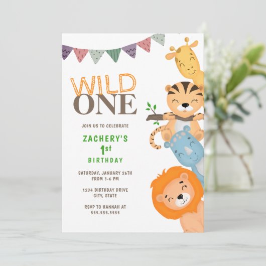 Wild One First Birthday Invitation Kaart (Staand voorkant)