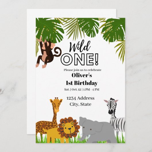 Wild one first birthday invitation kaart (Voorkant / Achterkant)