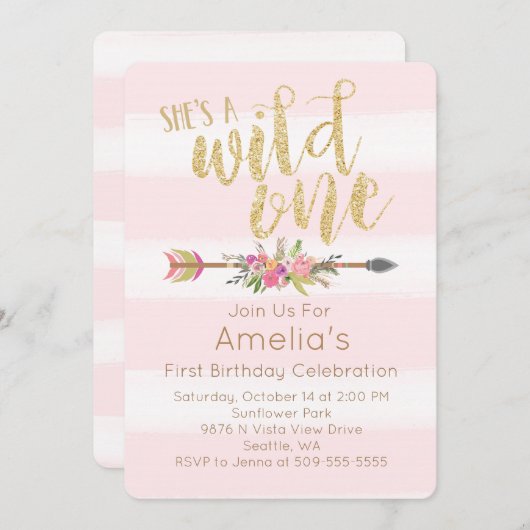 Wild One First Birthday Invitation Kaart (Voorkant / Achterkant)