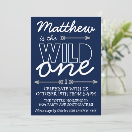 Wild One First Birthday Invitation Kaart (Staand voorkant)