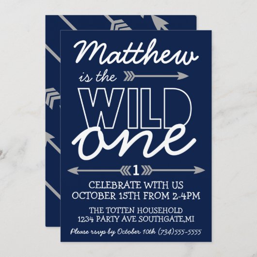 Wild One First Birthday Invitation Kaart (Voorkant / Achterkant)